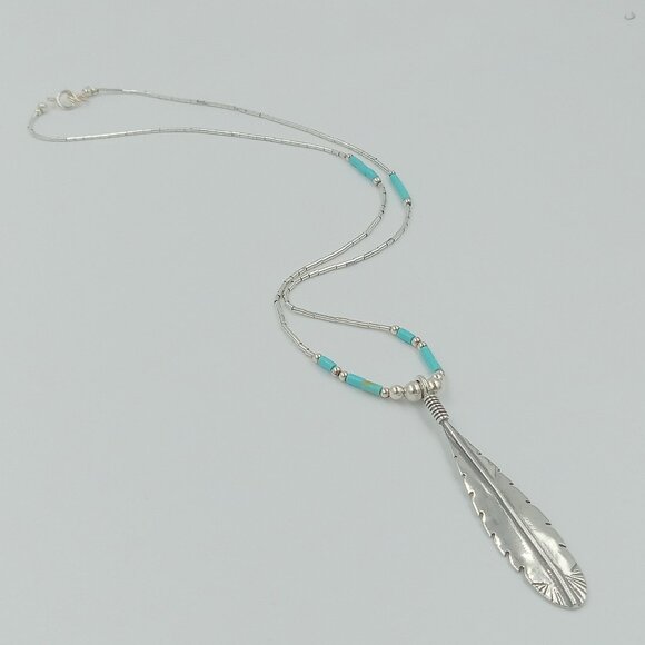 Sterling Silver Feather ~ Turquoise and Liquid Silver - Picture 4 of 12